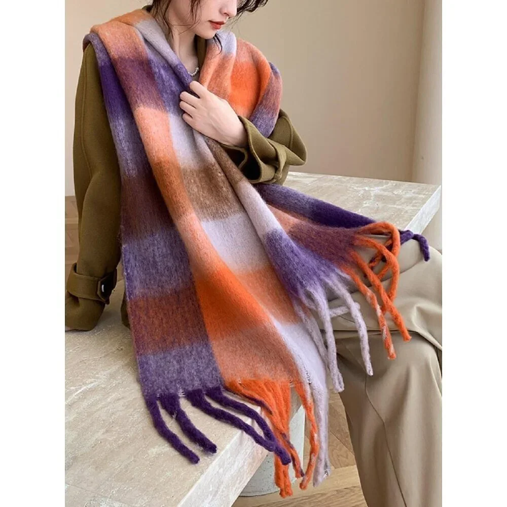 Women's Brown Orange Purple Winter Warm Shawl Cold Weather Thick Blanket Scarfs